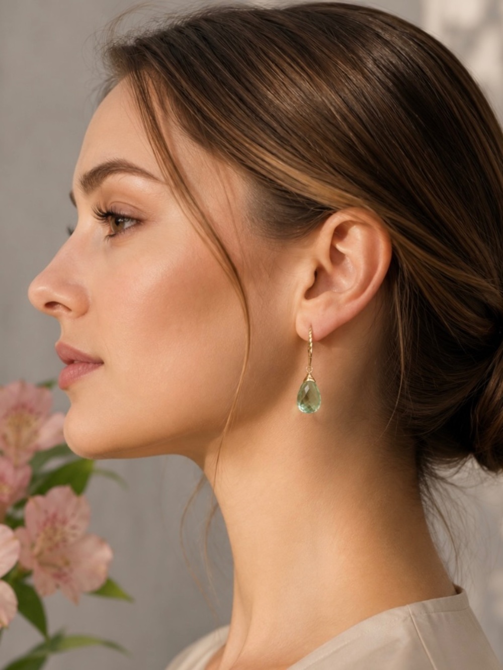 Handmade Seafoam Green Tourmaline Earrings 14K Gold Vermeil | October Birthstone